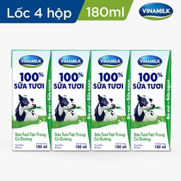 Sữa tươi tiệt trùng Vinamilk 100% - Lốc 4 hộp 180ml